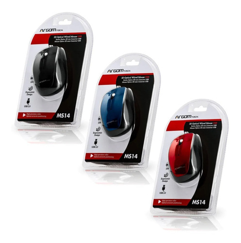 Mouse 3d Óptico Cable Usb Ms14 Argom Tech Azul