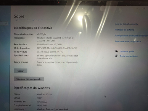 Lenovo Thinkpad X1 Yoga Gen 6 256gb 16gb I5-1145g7 (Usado)