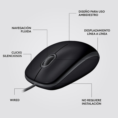 Mouse Alambrico Usb Logitech M110 Black Silencioso Negro