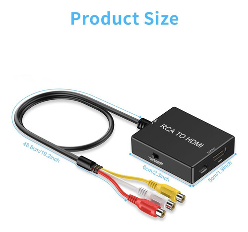 Convertidor Adaptador Rca Hdmi, Convertidor Av Hdmi Cab...