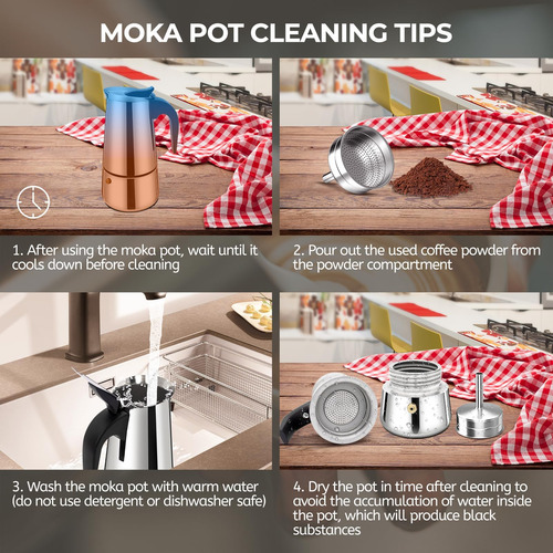 4 Taza 200ml Moka Pot De Acero Inoxidable Espresso Cafetero