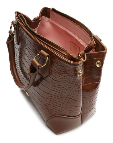 Imagem 4 de 6 de Bolsa Feminina Transversal Tote Média Croco Marrom -my Shoes