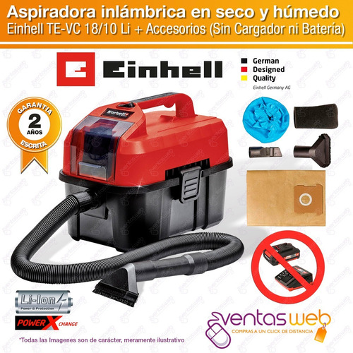 Imagen 2 de 7 de Aspiradora Inalambrica 18v Sola D Mano Polvo Agua Einhell