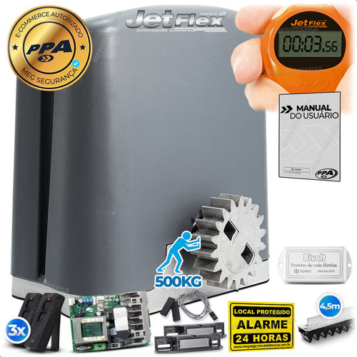 Kit Motor Ppa Dz Portão 500k 4,5m Protetor Rede Elet 3 Contr