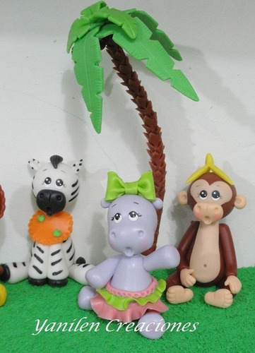 Imagen 5 de 8 de Animales De La Selva Adorno Para Torta Porcelana Fría
