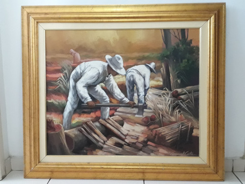 1394- Manoel Costa Ost 95x82cm Com Moldura - Lenhadores. (Usado)