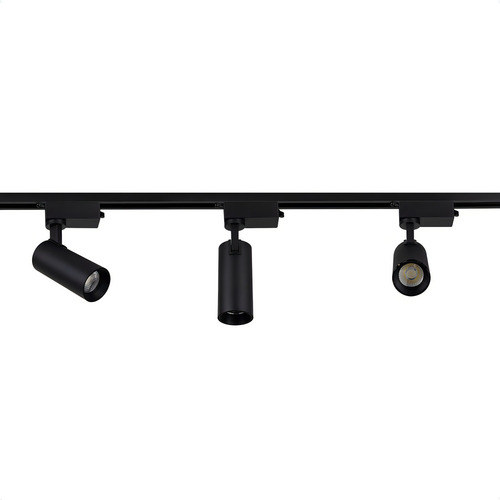 Kit Trilho Eletrificado 1m Preto Com 3 Spots Led