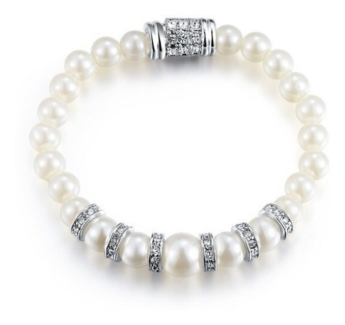 Brazalete Con Cristales, Ocean Heart Oh16-785 Color Blanco
