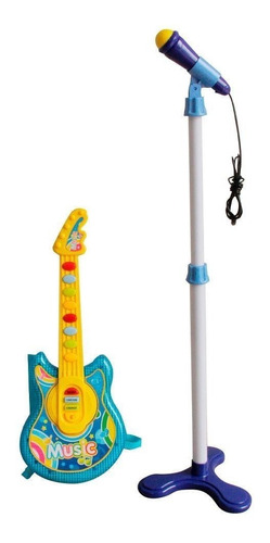 Guitarra E Microfone Infantil Musical Azul Bw138az Importway