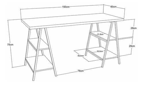 Mesa Escrivaninha Cavalete 150cm Estilo Industrial Prisma C0 Cor Branco Chess/Preto