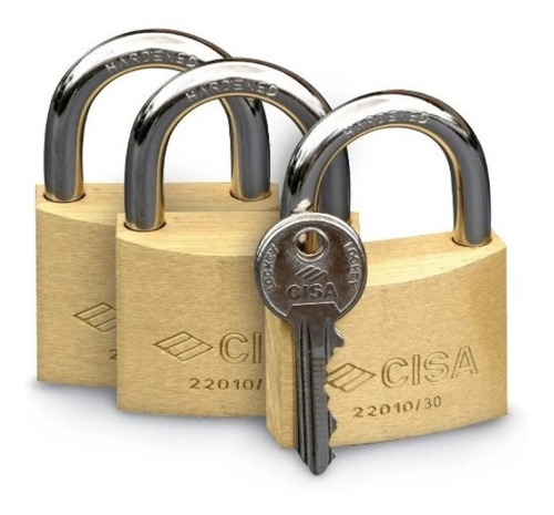 Imagen 1 de 10 de Candados De Arco 30mm Laton Igualados 3 Unds 2 Llaves Cisa