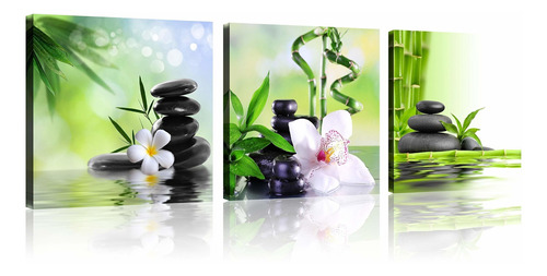 3 Paneles Zen Canvas Wall Art Still Life Spa Stones Con...