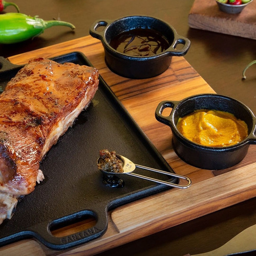 Tabua C/ Chapa De Ferro Fundido P/ Porções Carne Petisqueira