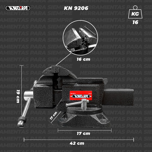 Tornillo de banco industrial de 6 pulgadas Giratorio De Hierro Color Negro, Para Taller KN 9206 KNOVA
