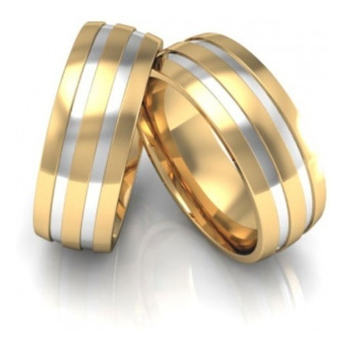 Par Alianças De Ouro 18k C/ Friso Branco 12g 8mm Com Pedra