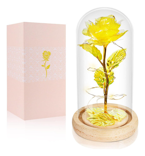 Rosa De Cristal Artificial Dorada En Caja