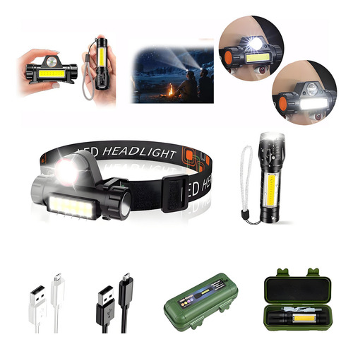 Linternas Frontales Led Recargables + Linternas Xpe+cob De Cabeza Usb 2000 Lúmenes, Linternas Frontales Ajustables Y Portátiles Para Equitación, Senderismo, Camping Y Otras Actividades Al Aire Libre