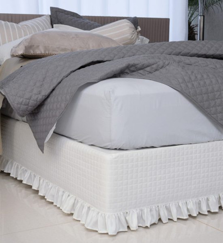 Saia Cama Box Lavive Probox Babado Casal Pastilha Poliéster Cor Branco