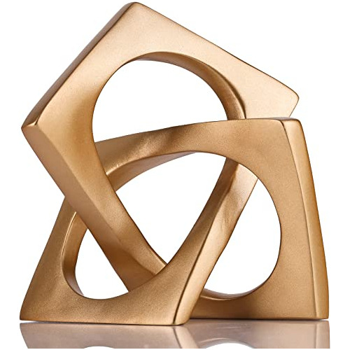 Escultura Geométrica Moderna De Cubo Dorado Decoración De Es