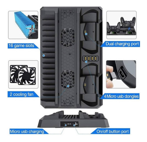 Soporte Vertical Multifuncional Para Ps4 Slim Con Ventilador