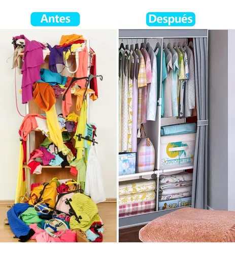 Armario De Tela Desarmable Closet Plegable Doble 105 X 175cm Color Gris