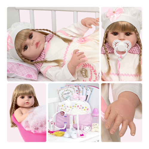 Bebê Reborn Princesa Sofia 100% Silicone Loira 24 Acessórios