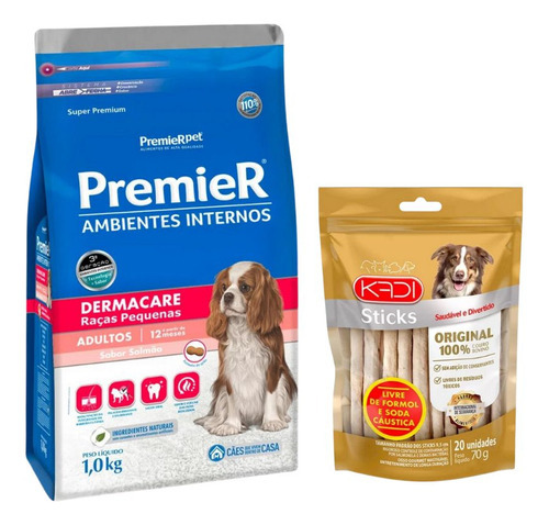 Premier Ambientes Int Cão Ad Peq Dermacare 1kg+osso Kadi 70g