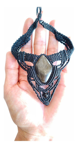 Gargantilla Macrame - Piedra Obsidiana Dorada -  Protección 