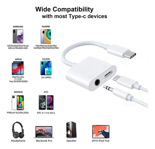 LEIRLVAN USB C to 3.5mm Headphone and Charger Adapter,2 in 1 USB C to Aux Jack Dongle Cable Cord with PD Fast Charging for Phone 15 Pro MAX Plus, Galaxy S22 S23 S24 Ultra,Note 20,HUAWEI,OPPO,Xixoami