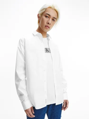 Camisa Ck Chest Logo Slim Stretch Blanco Calvin Klein Hombre