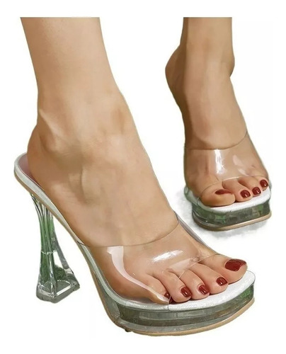 Zapatillas De Tacón Alto Impermeables De Moda Transparente P