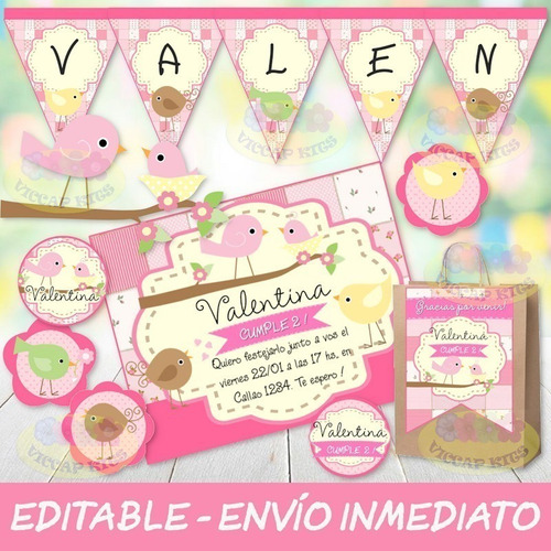 Kit Imprimible Pajaritos Nena Cumples Candy Bar Editable