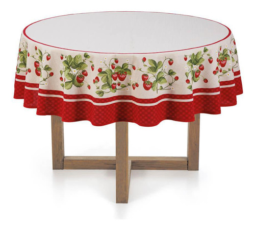 Toalha De Mesa Redonda 4 Lugares Karsten Amara 160cm Cor Bege Morangos