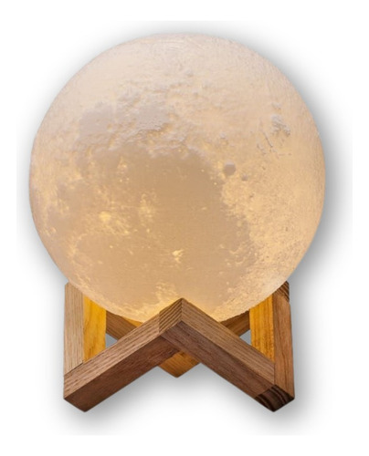 Lampara Humidificador De Luna 3d Con Base De Madera