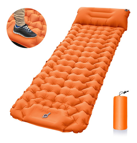 Colchón Inflable Individual Para Acampar, Impermeable Orange