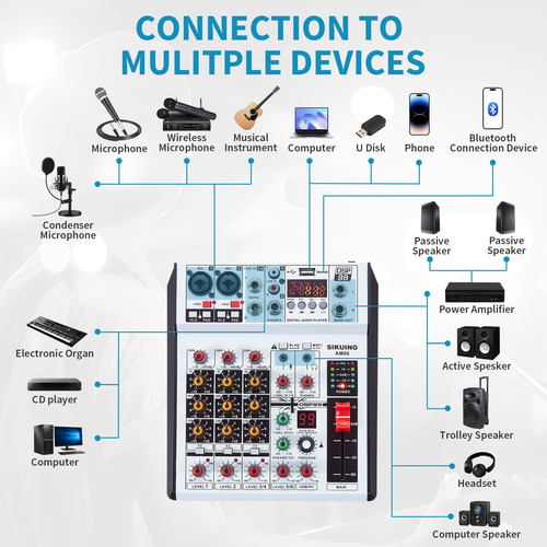 Mezcladora De Audio De 6 Canales Sikuing Consola