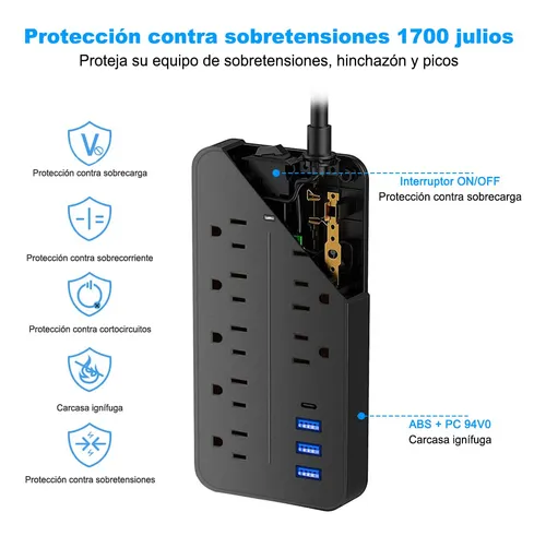 Ruiyue Regleta Multicontacto Usb, De Alimentación Y