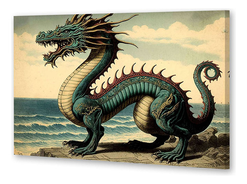 Cuadro 40x60cm Dragon Chino Ilustracion Arte Antiguo