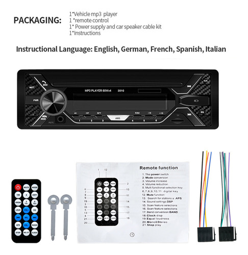 Asd Hevxm Estéreo Coche Radio Bt Mp3 Usb Lcd 7 Colores