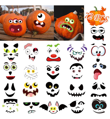 72 Expresiones-kit De Calcomanías De Decoración De Calabaza,