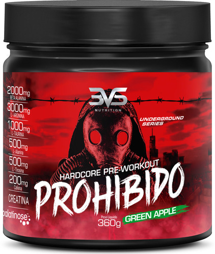 Pré Treino Prohibido 360g Maçã Verde 3vs Nutrition Sabor Green apple
