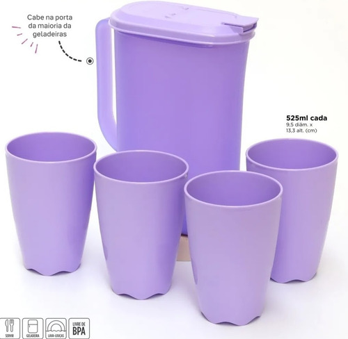 Conjunto 16 Peças Lilás Tupperware Tigela Copo Jarra Pratos Lilás