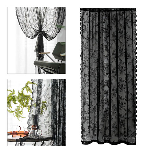Cortina De Malla De Flores De Encaje Negro, 100cmx200cm