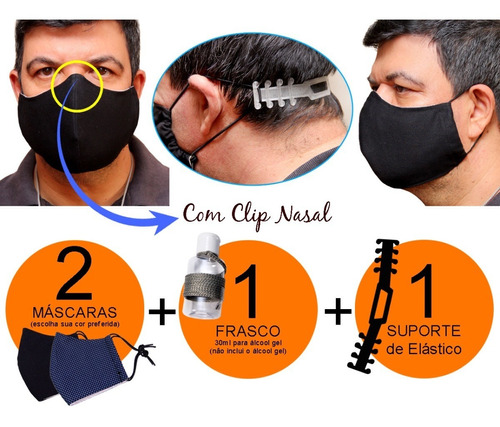 2 Máscaras Proteção Facial Em Tecido Lavável Com 2 Frascos 
