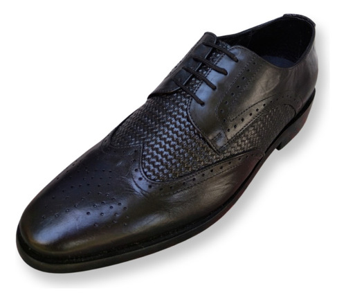 Zapato Para Hombre Vestir Bostoniano Negro 100% Piel Atenado