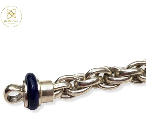 Imagen 3 de 8 de Pulsera Plata Pesada Tipo Tourbillon Punteras En Piedra Azul