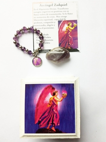 Caja Arcángel Zadquiel+amatista+vela Violeta Y Denario
