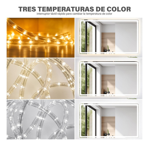 Banna Espejo Led Para Baño 70x90cm Touch 3 Modo Con Función Antiva, Color Y Brillo De La Luz Ajustables, Tamaño: 70 cm x 90 cm, Modo De Luz: Luz Blanca, Luz Blanca Cálida Y Luz Amarilla Cálida