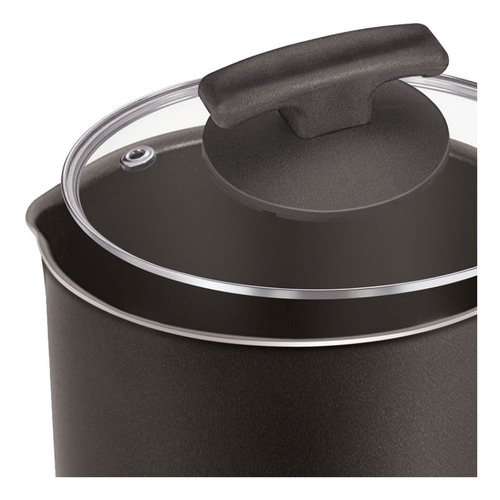 Caneca Leiteira 12cm Antiaderente Com Tampa Vidro Preta Cor Preto