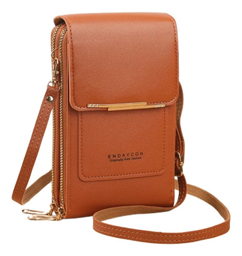 Bolsa De Couro Ombro Feminina Tocar Touch Cellular Multiuso Cor Marrom